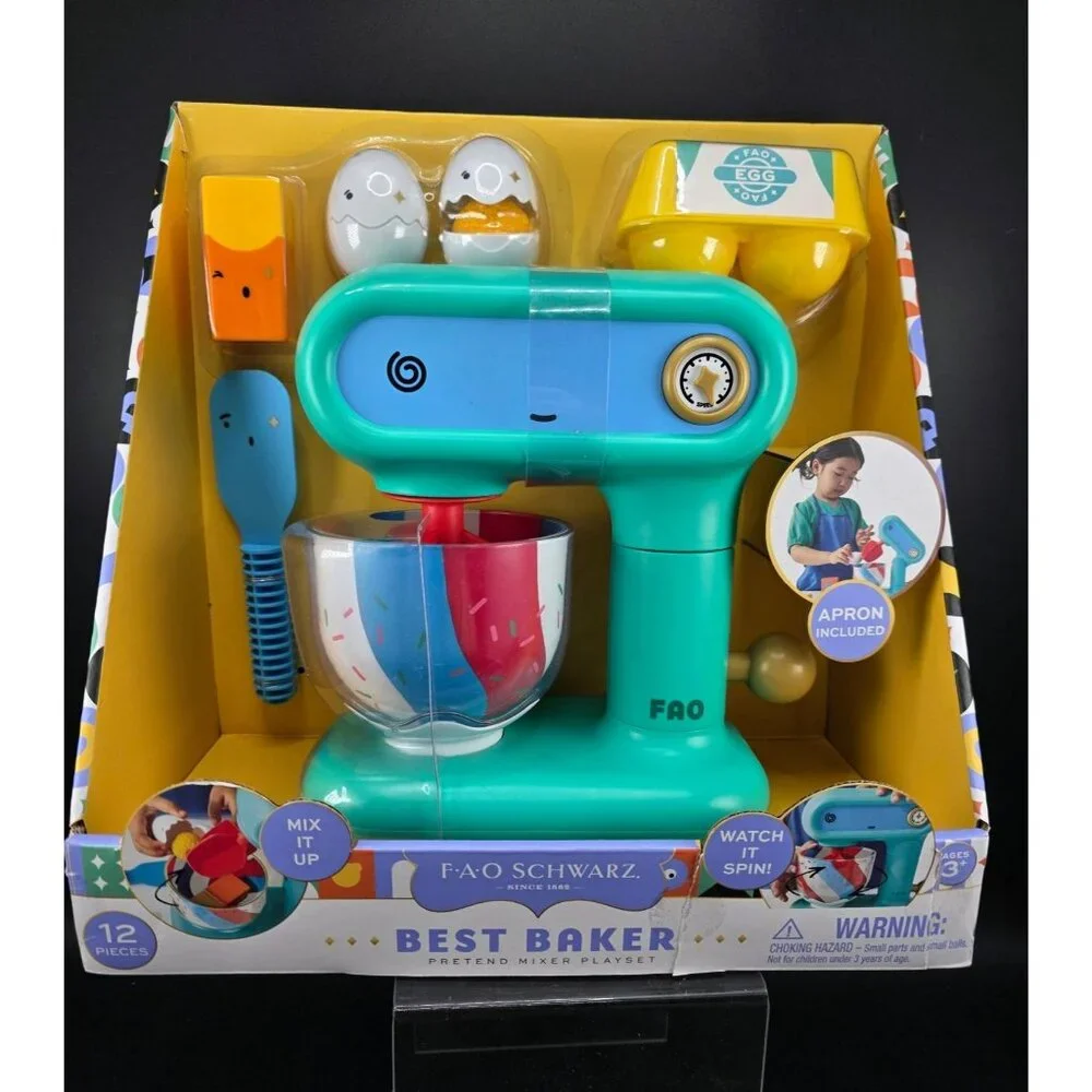 FAO Schwarz 12-Piece Best Baker Pretend Mixer Playset Ages 3+ Apron Included Toy